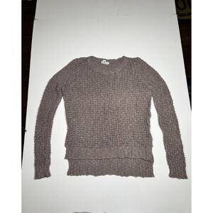 Full Tilt‎ Sweater Womens Small Mauve Open Knit Stretch Long Sleeve Hi-Low Slit